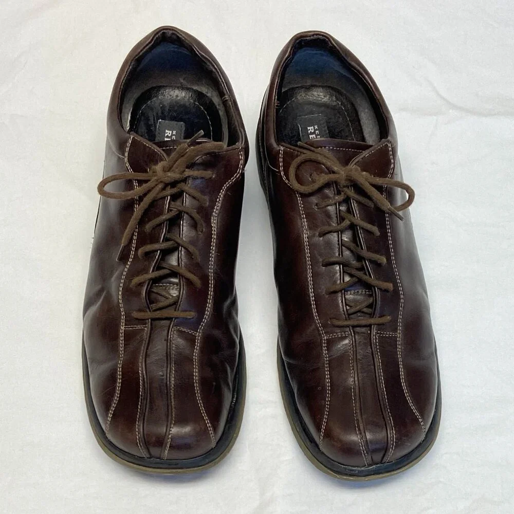 Kenneth Cole Reaction 12M Leather Tie Oxford Bowling Style Shoes Italy Split-Toe
